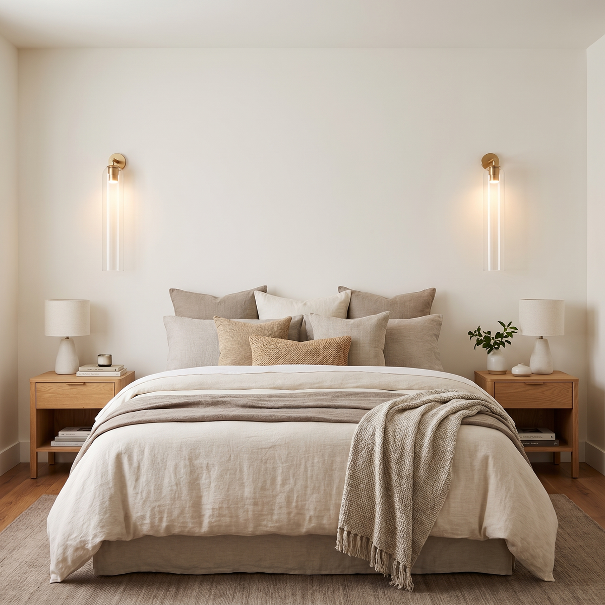 Hoge cilindrische wandlamp met glazen kap