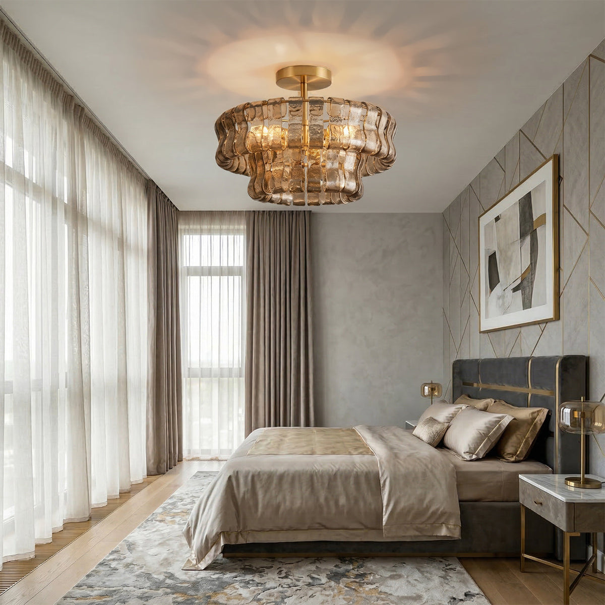 Gelaagde plafondlamp van ijsglas