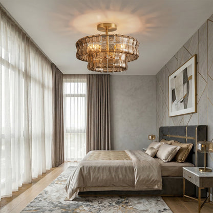 Gelaagde plafondlamp van ijsglas