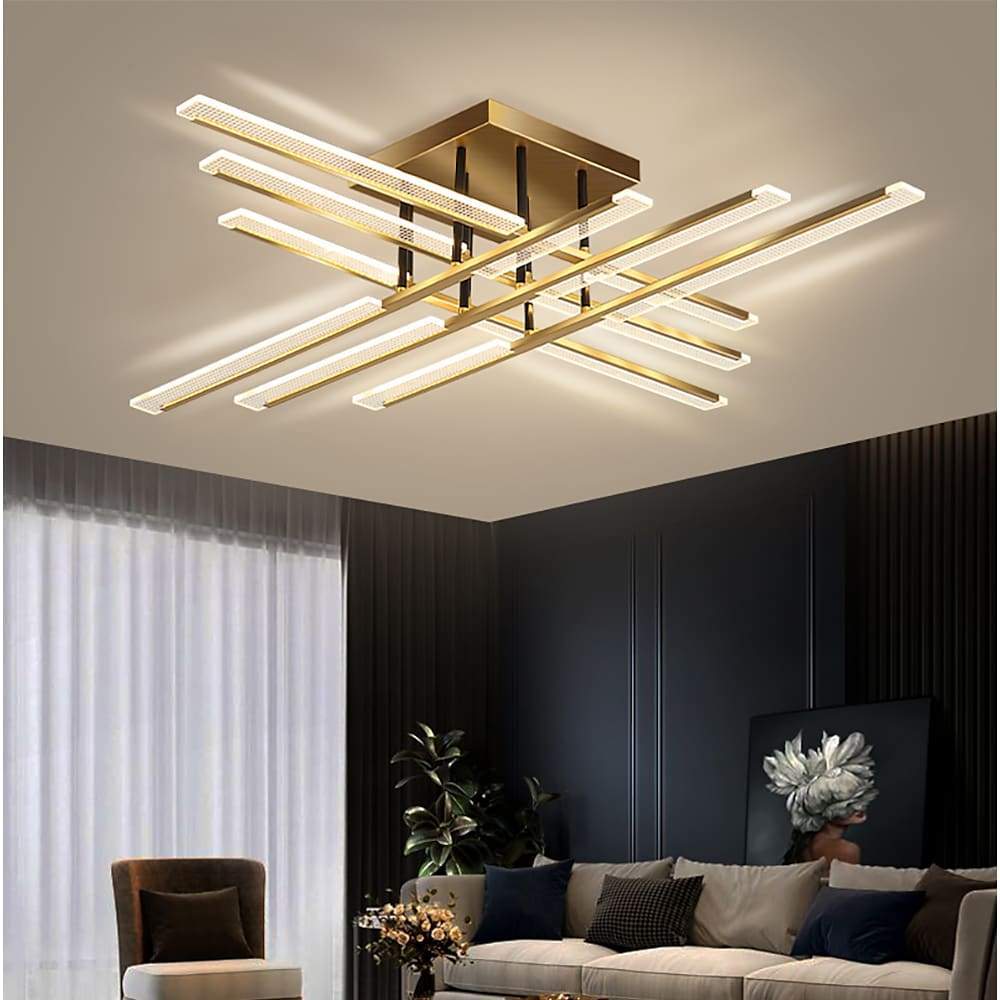 Goudkleurige lineaire plafondlamp met balken