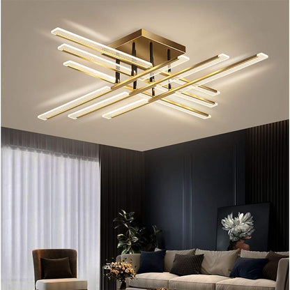 Goudkleurige lineaire plafondlamp met balken
