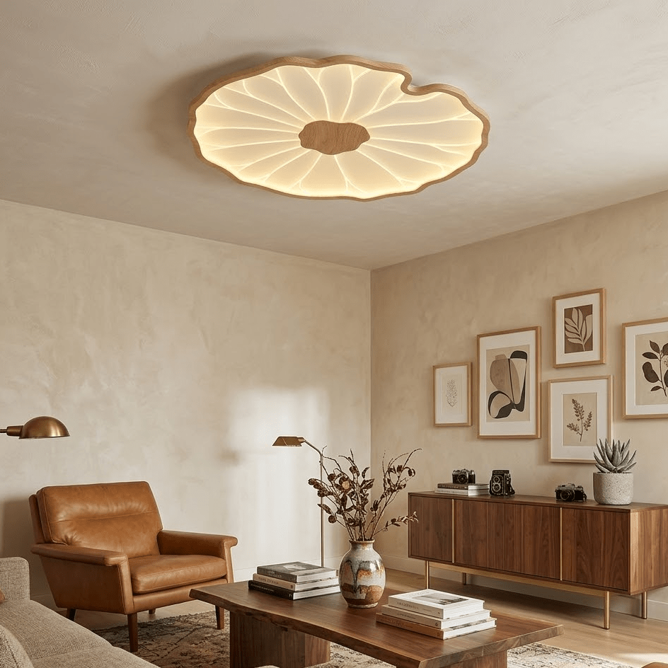 Plafondlamp met waterleliehoutnerfstructuur
