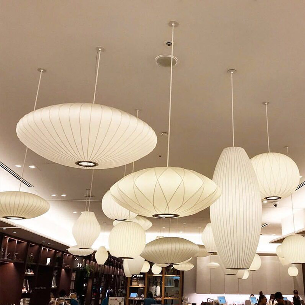 Hanglamp met geplooide zijden lampenkap