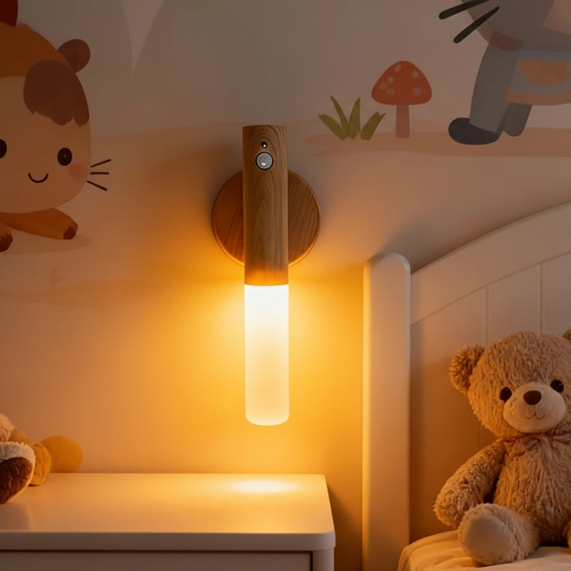 Oakmira minimalistische houten wandlamp met bewegingssensor