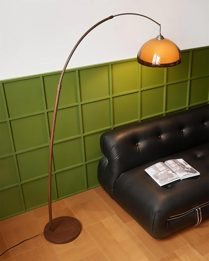 Halberon boogvormige vloerlamp van walnoot