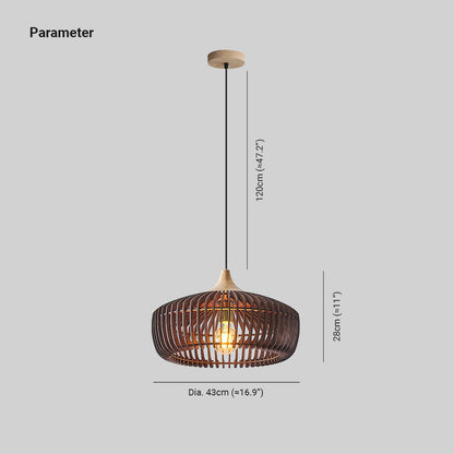 Hanglamp met geribbelde houten koepel