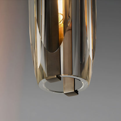 Messingkleurige hanglamp met kristallen staafjes