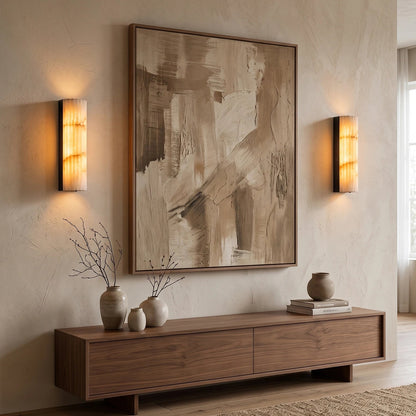 Minimalistische gegroefde albasten wandlamp Rivenna