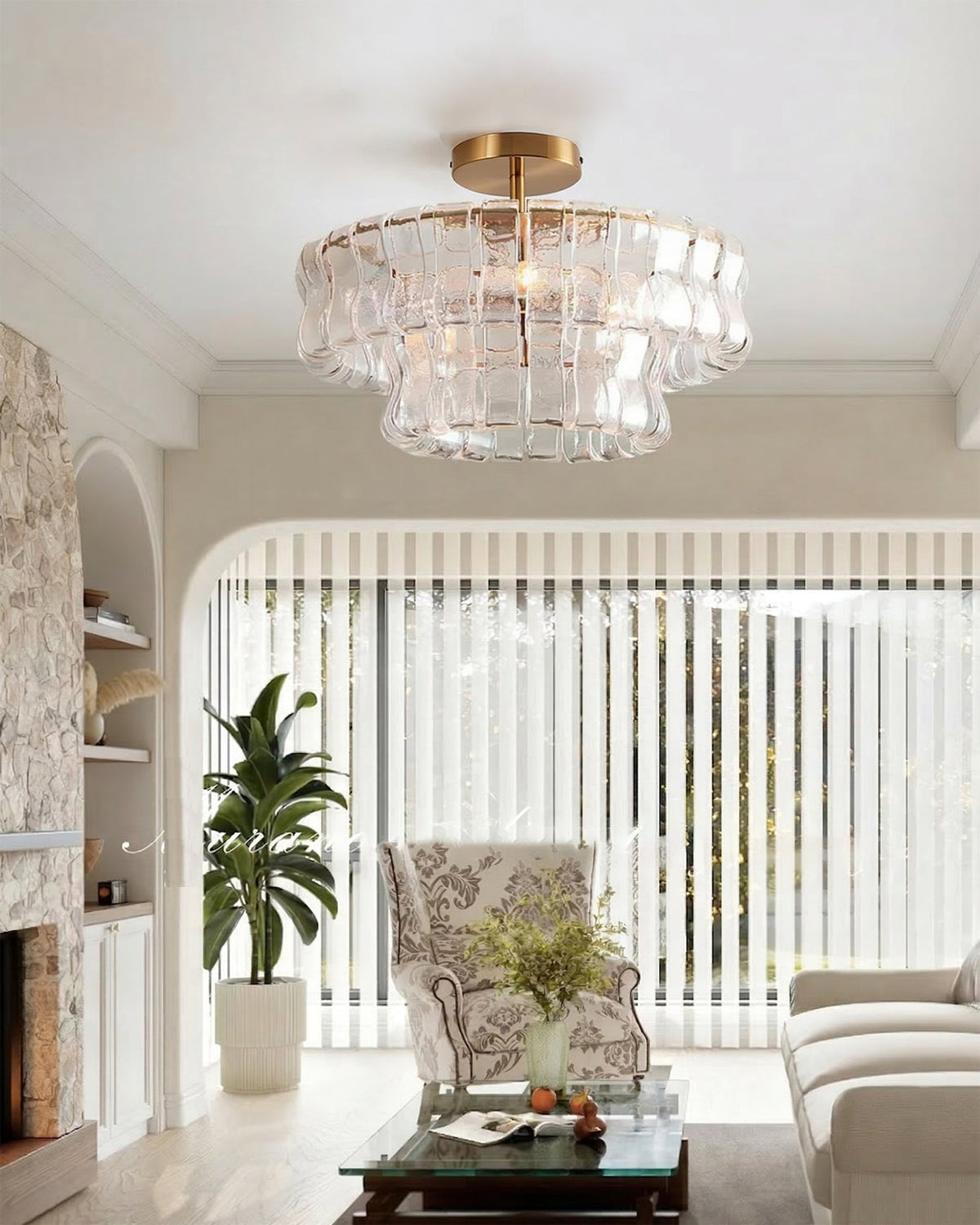 Gelaagde plafondlamp van ijsglas