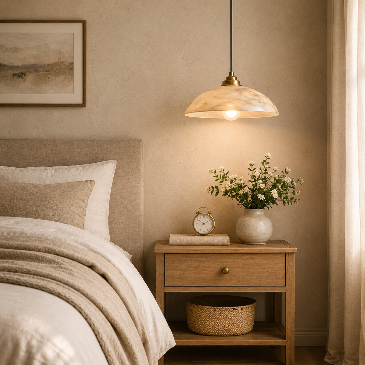 Hanglamp met albasten koepel