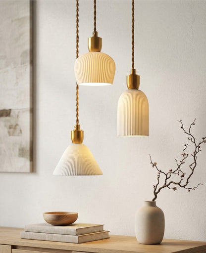 Geribde keramische koperen hanglamp