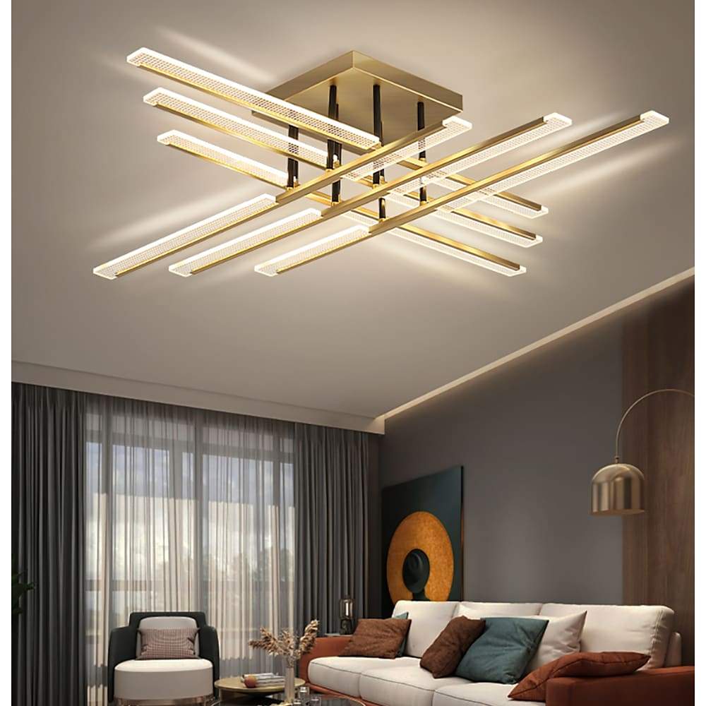 Goudkleurige lineaire plafondlamp met balken