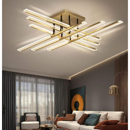 Goudkleurige lineaire plafondlamp met balken