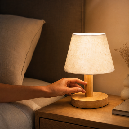 Elarion Scandinavische tafellamp van eikenhout