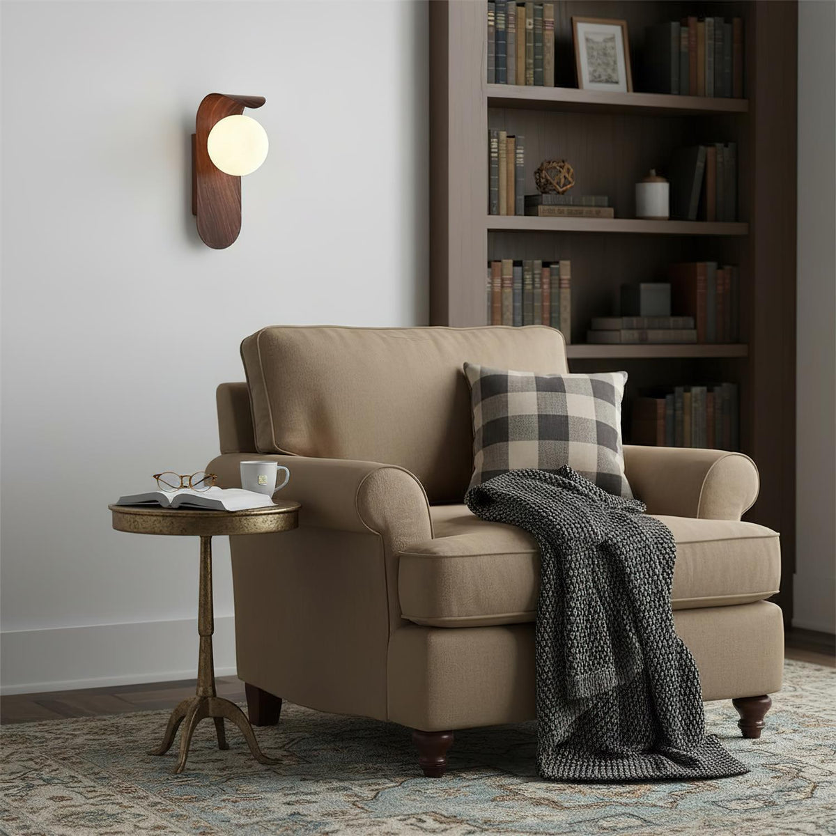 Velmara minimalistische houten wandlamp in de vorm van een wereldbol