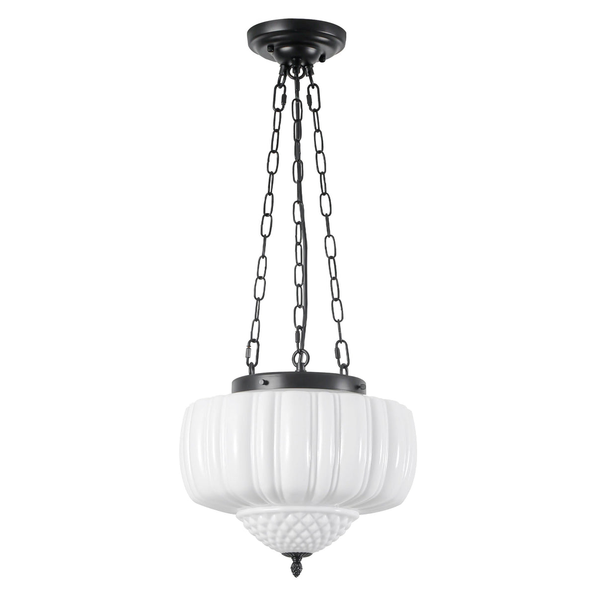 Geribde hanglamp van melkglas