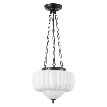 Geribde hanglamp van melkglas