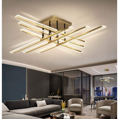 Goudkleurige lineaire plafondlamp met balken