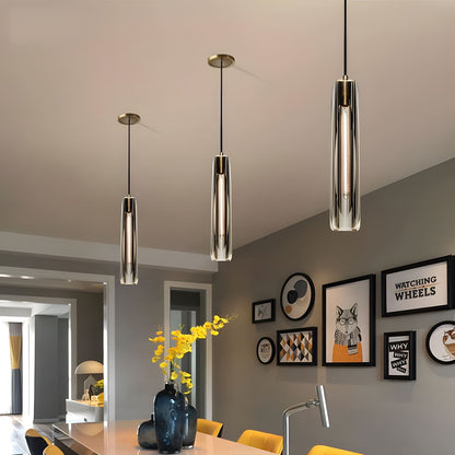 Messingkleurige hanglamp met kristallen staafjes