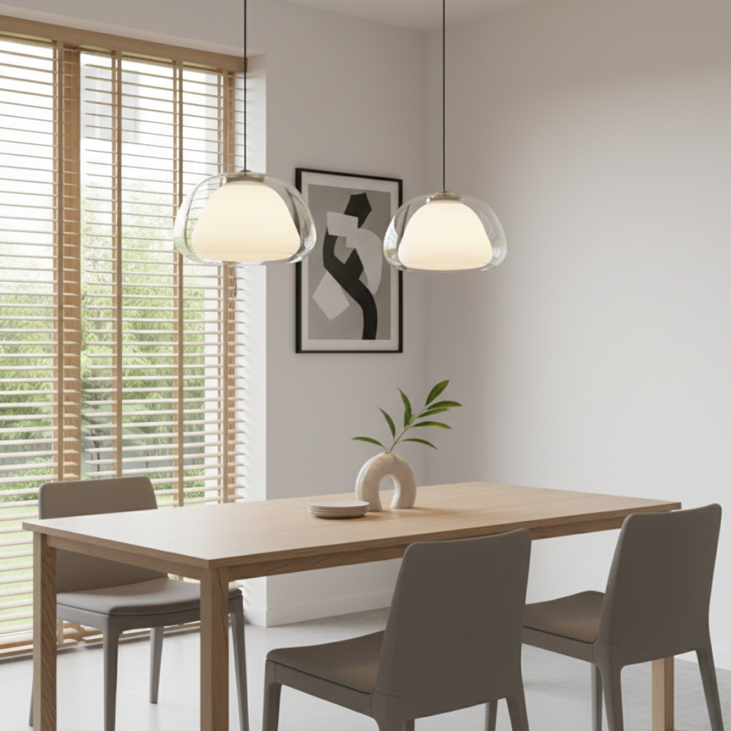 Hanglamp met getinte glazen koepel