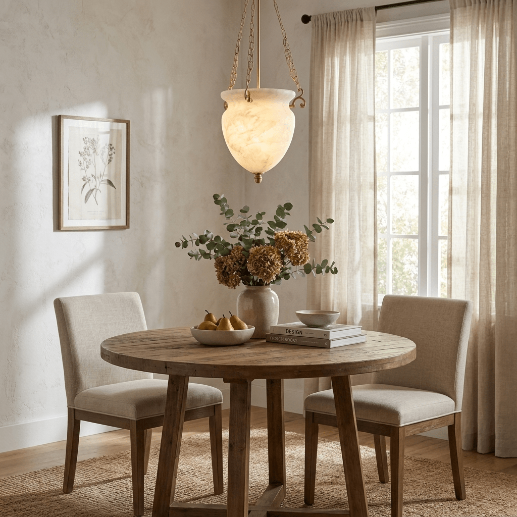 Hanger met ketting van albasten urn