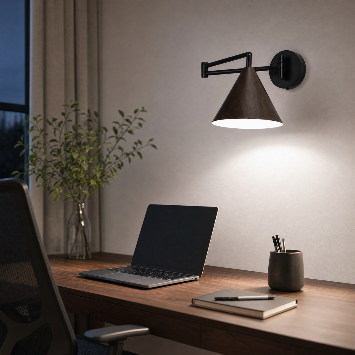 Linnoro Scandinavische wandlamp met zwenkarm en houteffect