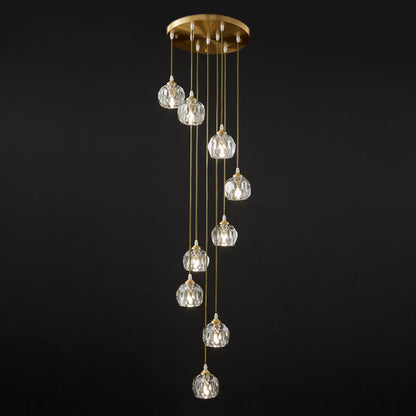 Hanglamp met trapsgewijs gerangschikte kristallen bollen