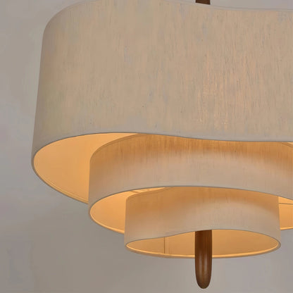 Gelaagde stoffen hanglamp van walnootkleurig hout
