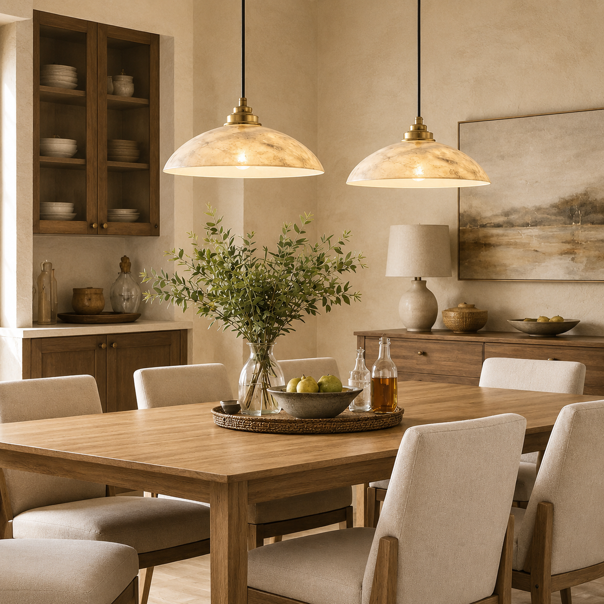 Hanglamp met albasten koepel