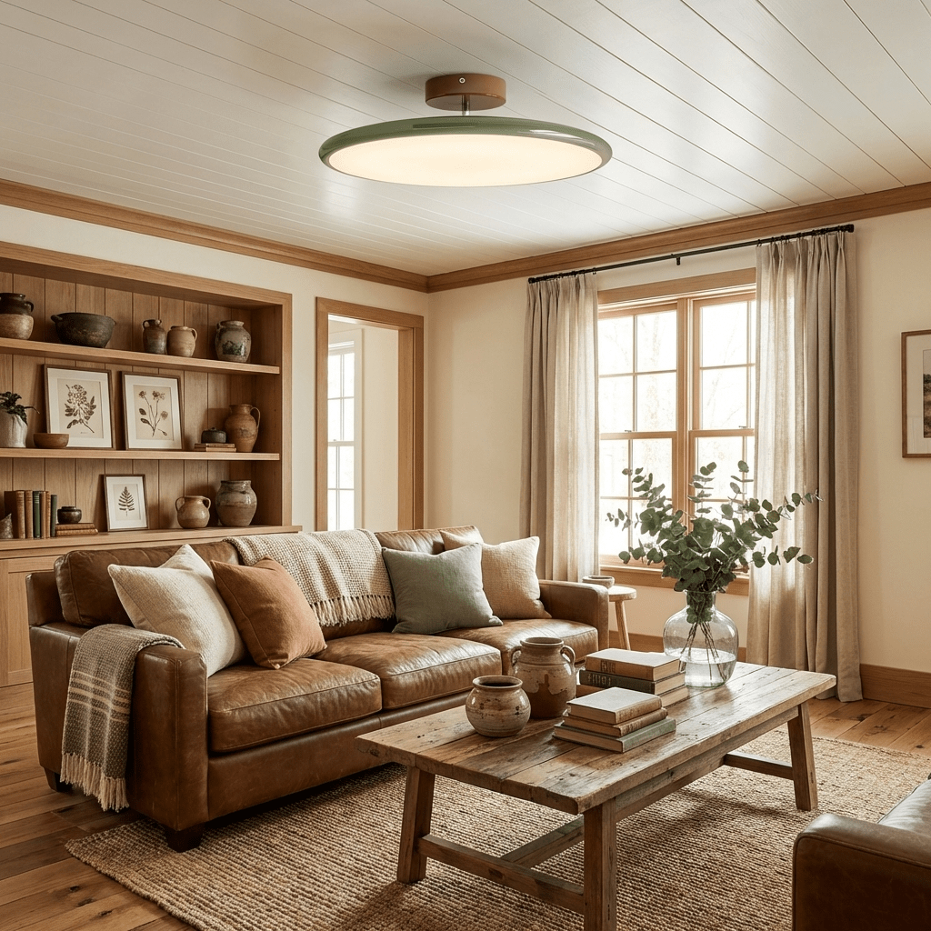 Ronde houten draaibare plafondlamp