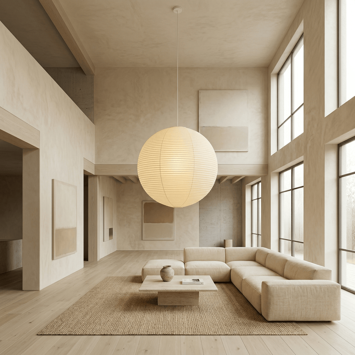 Hanglamp in washipapier in de vorm van een wereldbol