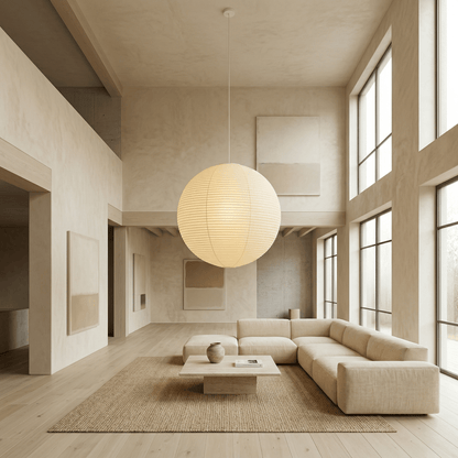 Hanglamp in washipapier in de vorm van een wereldbol