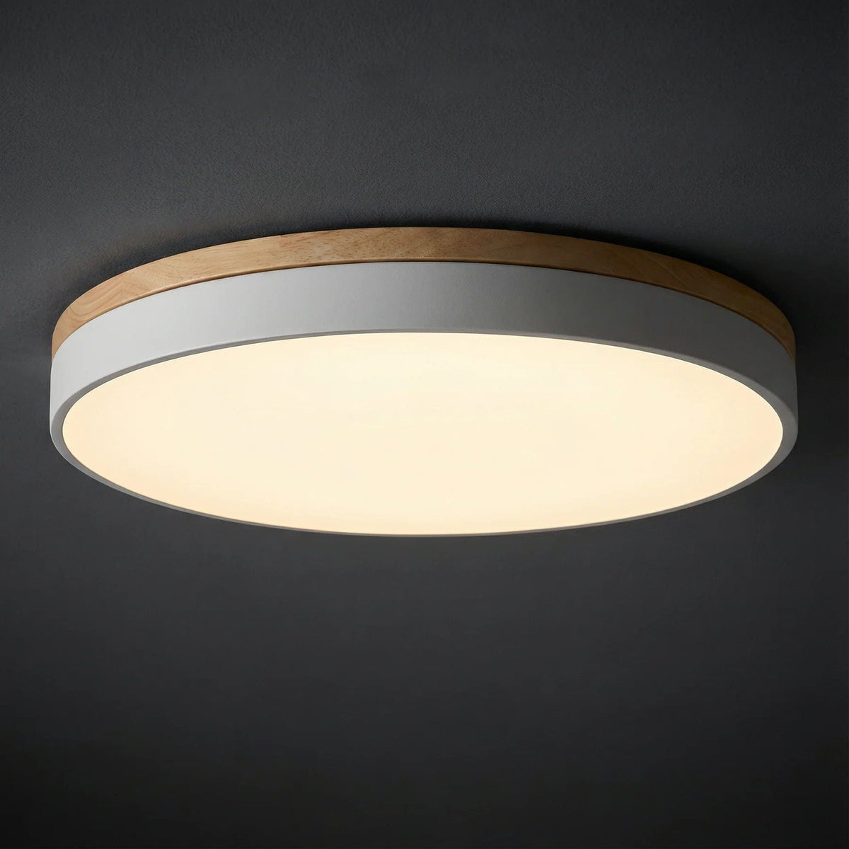 Dimbare plafondlamp met houten paneel