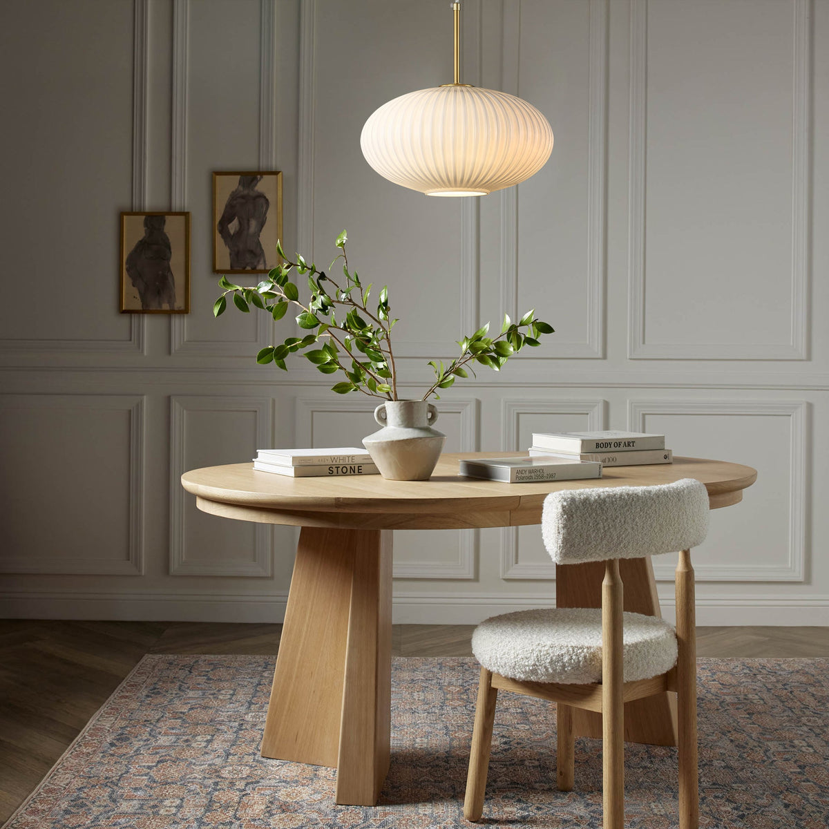 Ovaal hanglicht van geribbeld glas