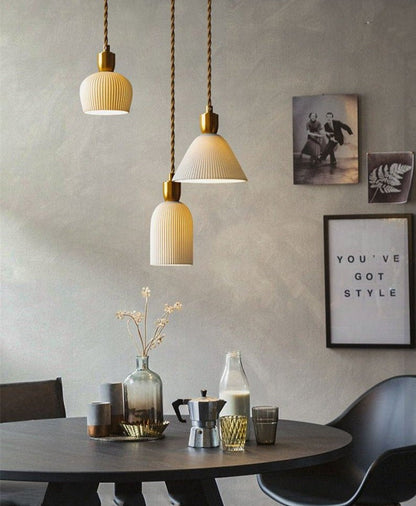 Geribde keramische koperen hanglamp