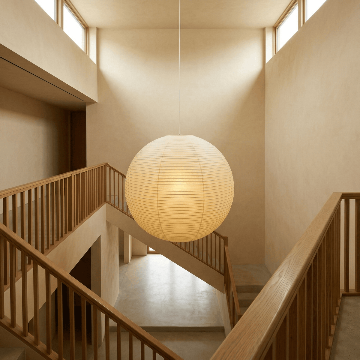 Hanglamp in washipapier in de vorm van een wereldbol