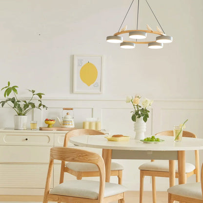 Ronde houten vogelhanglamp