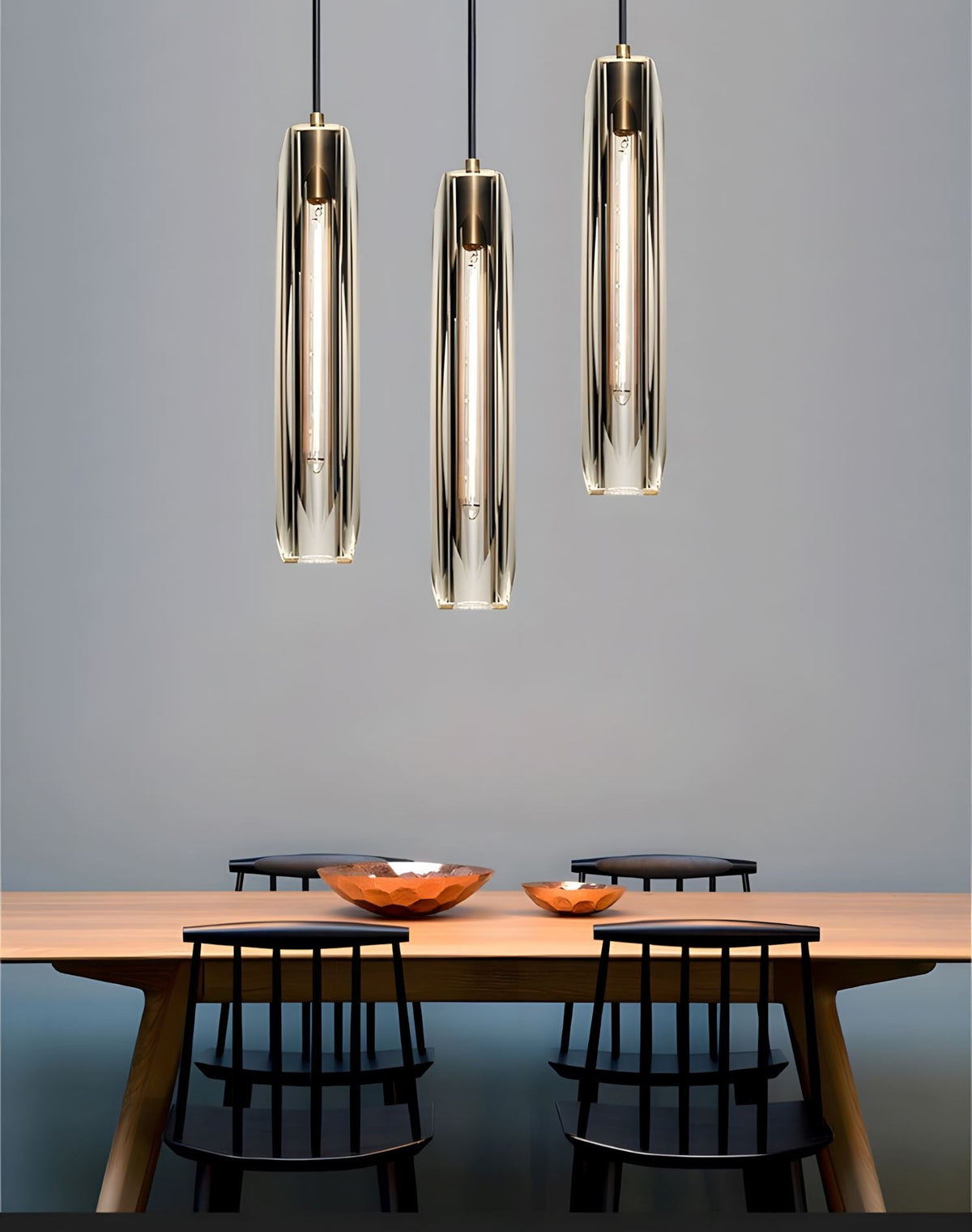 Messingkleurige hanglamp met kristallen staafjes