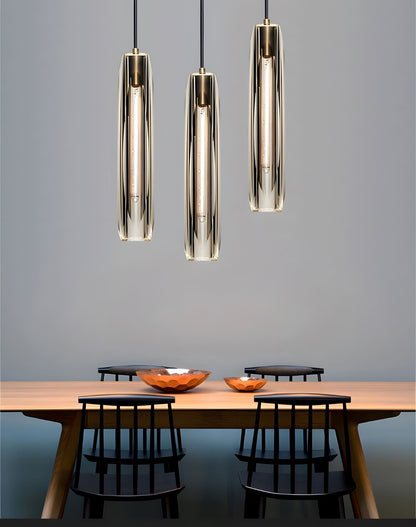 Messingkleurige hanglamp met kristallen staafjes