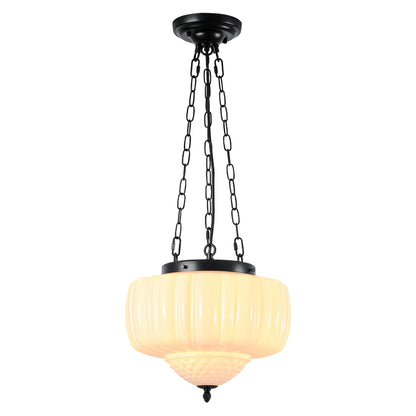 Geribde hanglamp van melkglas