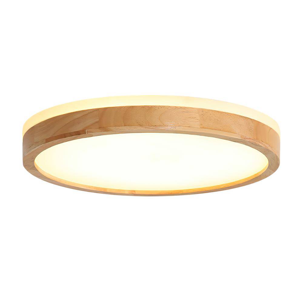 Ronde plafondlamp met eikenhouten rand