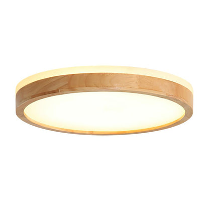 Ronde plafondlamp met eikenhouten rand