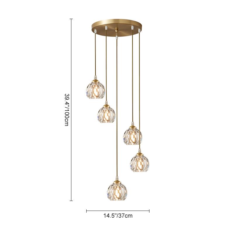 Hanglamp met trapsgewijs gerangschikte kristallen bollen