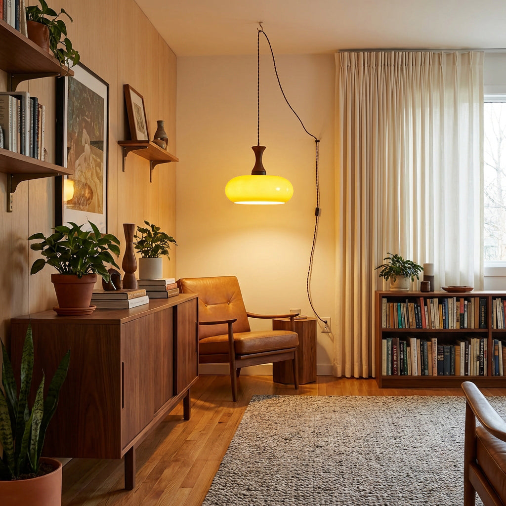 Amberkleurige glazen hanglamp met stekker