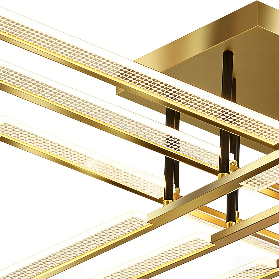 Goudkleurige lineaire plafondlamp met balken