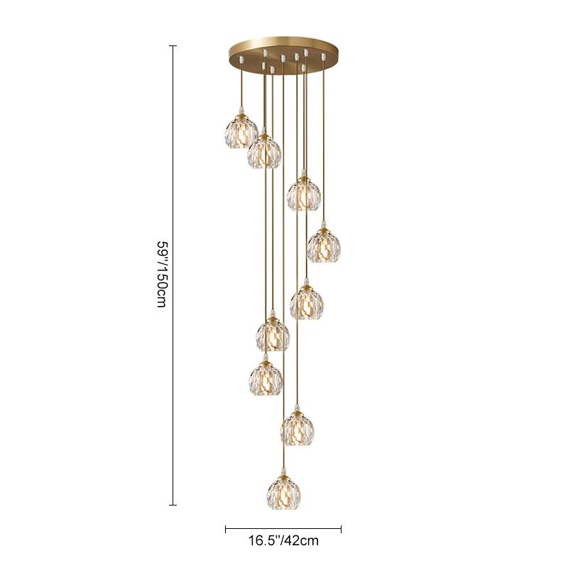 Hanglamp met trapsgewijs gerangschikte kristallen bollen