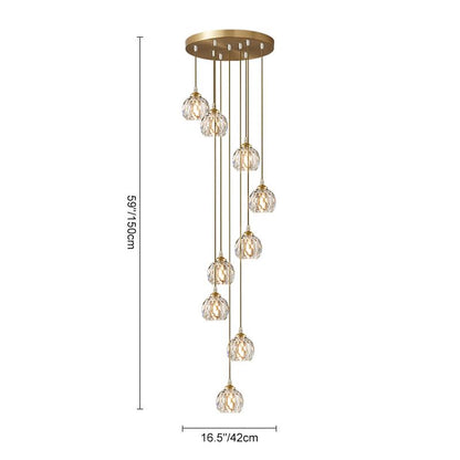 Hanglamp met trapsgewijs gerangschikte kristallen bollen