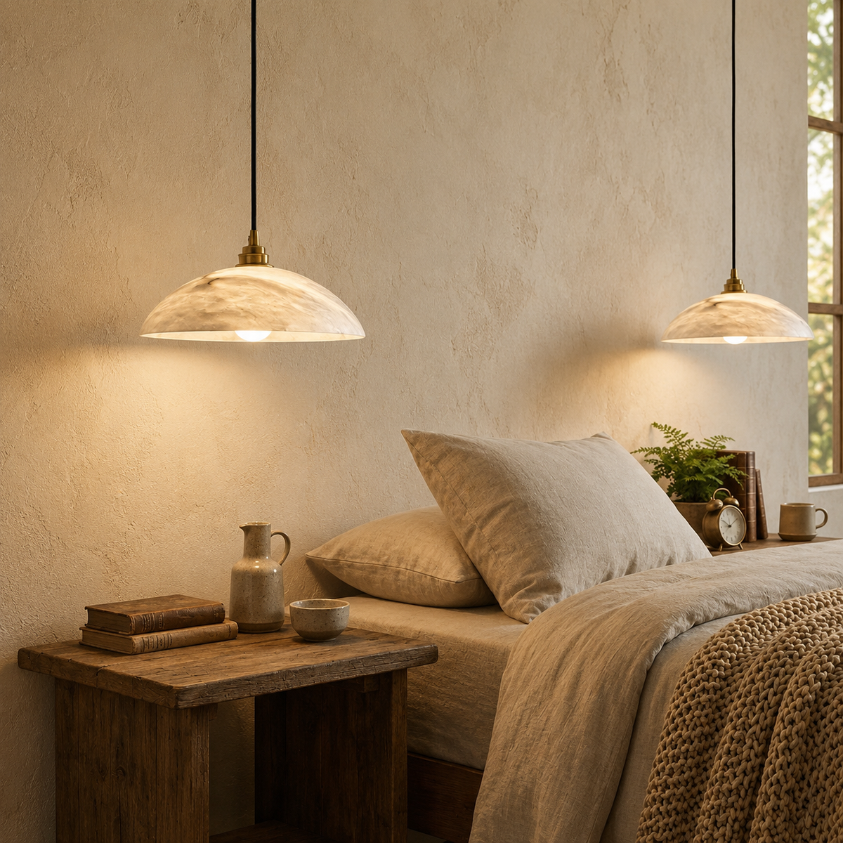 Hanglamp met albasten koepel
