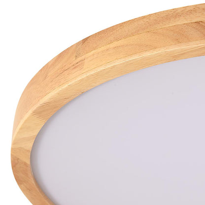 Ronde plafondlamp met eikenhouten rand