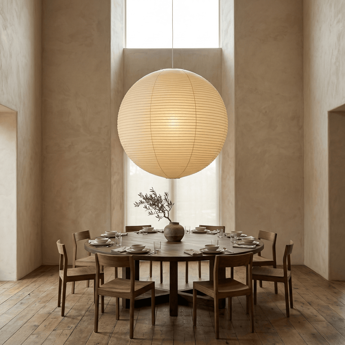 Hanglamp in washipapier in de vorm van een wereldbol